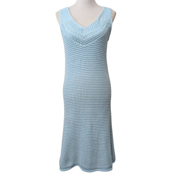 Athleta Womens Sz M Light Blue Kirra Crochet Overlay Sleeveless Tank Dress Flaw - Picture 1 of 9